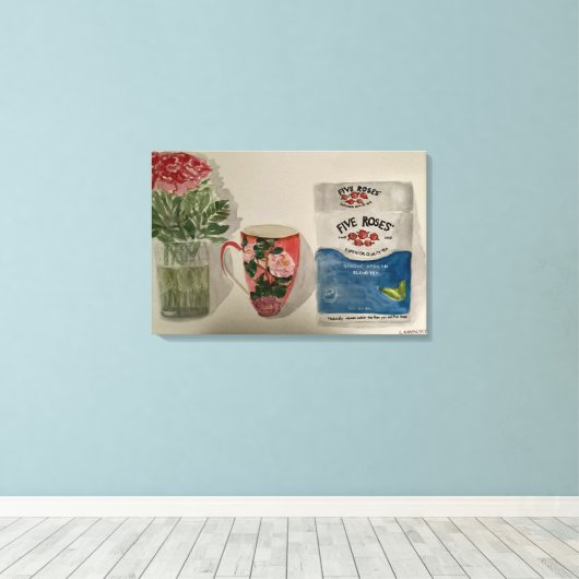 Originele Waterverf "Strong Tea & Rozen" Canvas Afdruk (Insitu (Houten vloer))