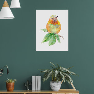 Originele Waterverf Whimsical Rufous Hummingbird Poster