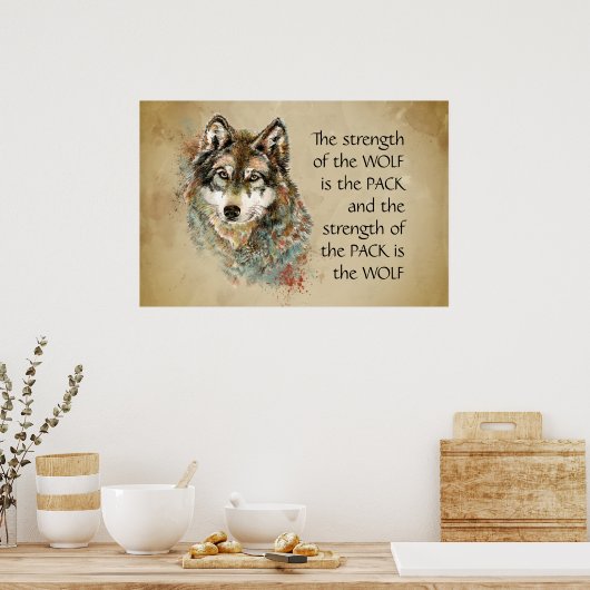 Originele Waterverf Wolf & Pack Familie Quote Poster (Keuken)