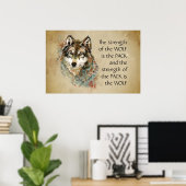 Originele Waterverf Wolf & Pack Familie Quote Poster (Thuiskantoor)