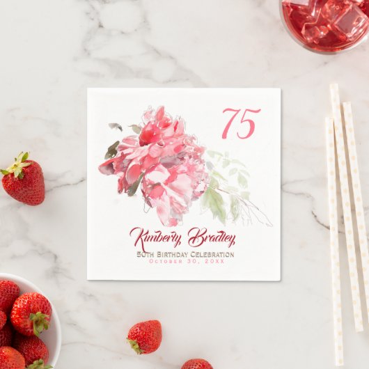 Originele waterverven van Peony 75e verjaardag PN Servet (Insitu)