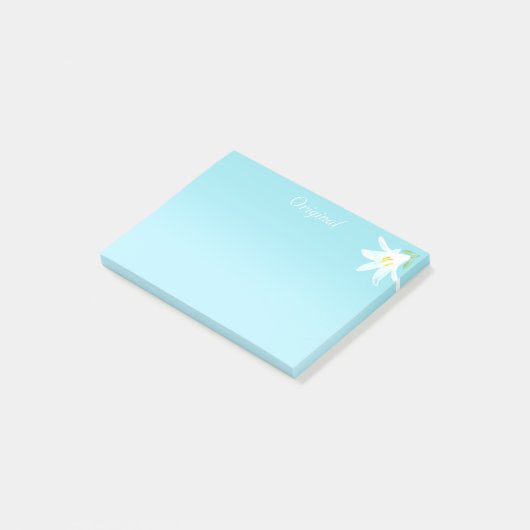 Originele witte aluminiumventilator op lichtblauwe post-it® notes (Schuin)