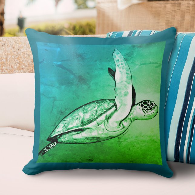 Originele zeeschildpad-kunst vierkant kussen (Creator heeft geüpload)