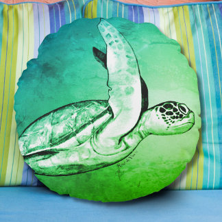Originele zeeschildpad ronde kunst rond kussen