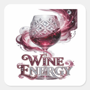 Originele Zilver WIJN ENERGIE Vinyl Stijl Vierkante Sticker