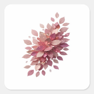 Originele Zilveren ROZE BLADEREN Ambachtelijke Sti Vierkante Sticker