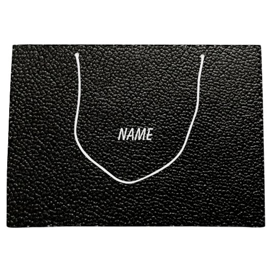 Originele zwart lederen design geschenktas groot cadeauzakje (Voorkant)