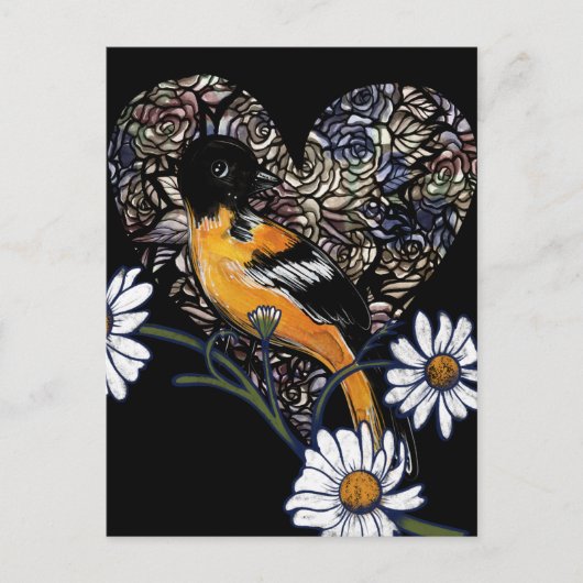 Oriole Bird Daisy Flower Natuur Art Briefkaart (Voorkant)