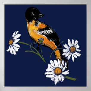 Oriole Bird Daisy Flower Natuur Art Poster
