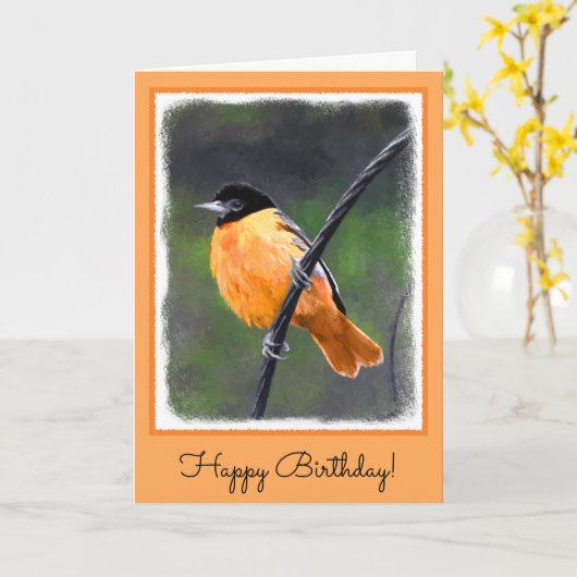 Oriole Painting - Oorspronkelijke vogelkunst Kaart (Gele Bloem)
