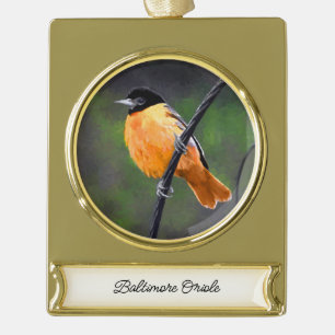 Oriole Painting - Oorspronkelijke vogelkunst Verguld Banner Ornament