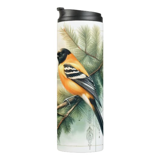Oriole Songbird Evening Waterverf Thermal Tumbler Thermosbeker (Geroteerd rechts)