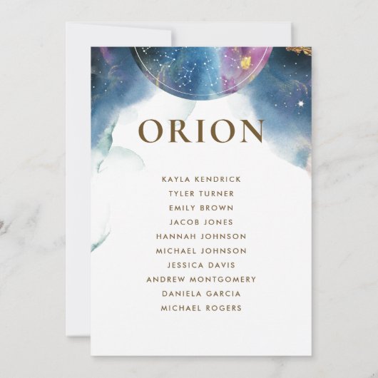 Orion Celestial Seating Plan Card met gastnamen (Achterkant)
