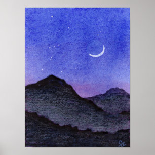 Orion- en Crescent Moon Mountains Poster