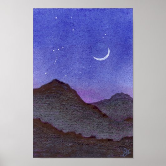 Orion- en Crescent Moon Mountains Poster (Voorkant)