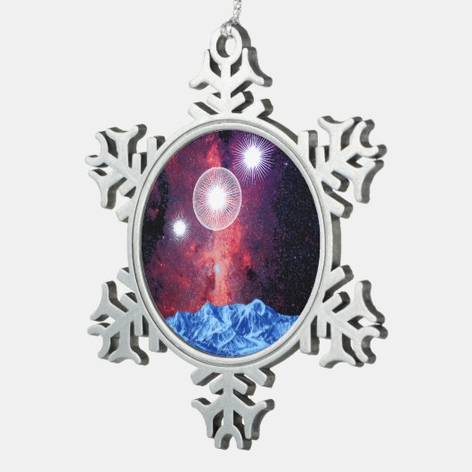 Orion Stars Galaxy over bergruimte Tin Sneeuwvlok Ornament (Rechts)
