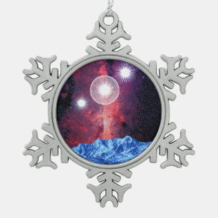 Orion Stars Galaxy over bergruimte Tin Sneeuwvlok Ornament