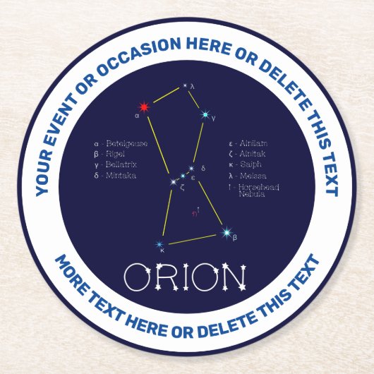 Orion van het noordelijk halfrond ronde kartonnen onderzetter (Voorkant)