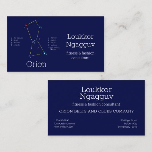 Orion van het noordelijk halfrond visitekaartje (Voorkant / Achterkant)