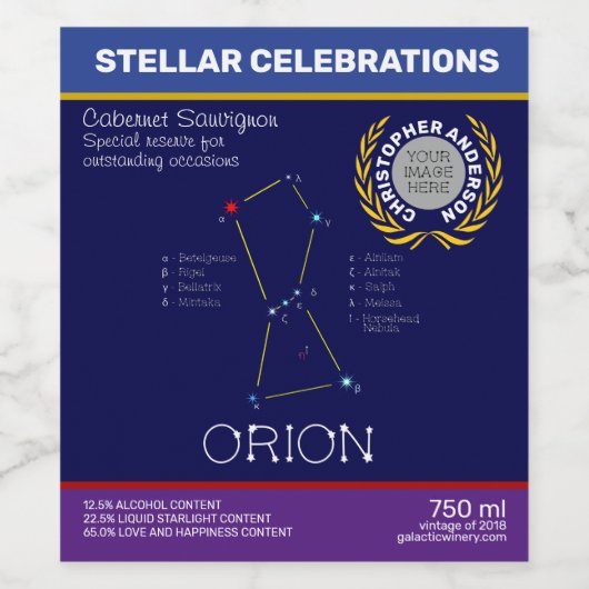 Orion van het noordelijk halfrond wijn etiket (Enkel label)