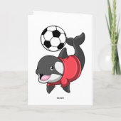 Orka als voetballer met voetbal kaart (Achterkant)