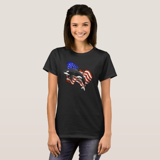 Orka Amerikaanse Vlag 4th of July USA Walvis Ameri T-shirt (Voorkant volledig)