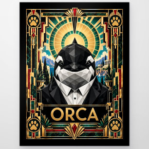 Orka, Art Deco Wilde Dieren Briefkaart