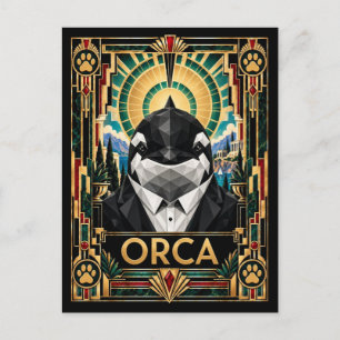 Orka, Art Deco Wilde Dieren Briefkaart