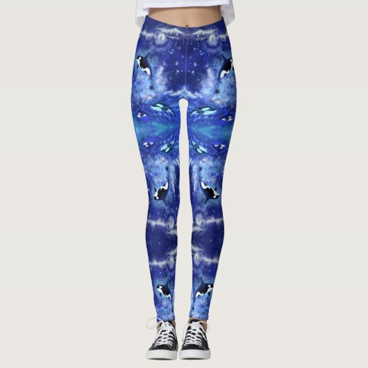 Orka Blauwe Volle Maan Spiegel Leggings (Voorkant)