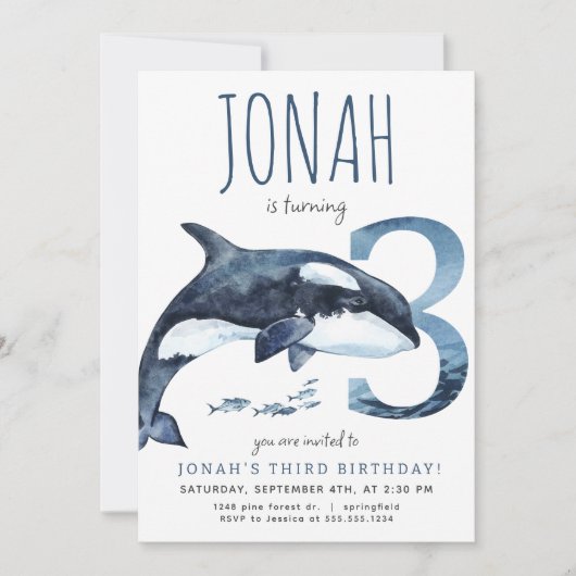 Orka derde verjaardag uitnodiging (Voorkant)