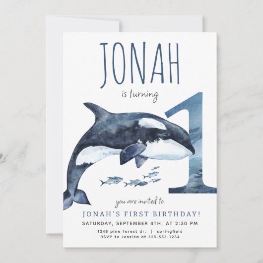 Orka eerste verjaardag uitnodiging (Voorkant)