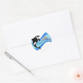 Orka en dolfijn in de golven ronde sticker (Envelop)