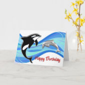 Orka en dolfijn in de golven Verjaardag Kaart (Gele Bloem)