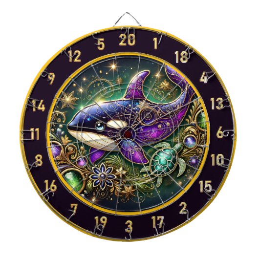 Orka en schildpad thema muurkunst dartbord (Voorkant)