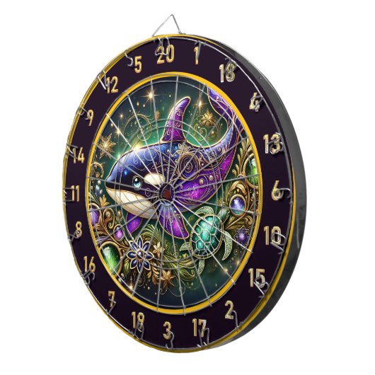 Orka en schildpad thema muurkunst dartbord (Voorkant Rechts)