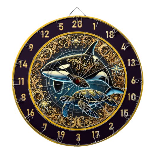 Orka en Turtle Dartboard Muur Centerpiece Dartbord (Voorkant)
