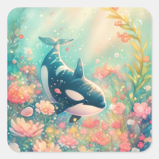 Orka Floral World Vierkante Sticker (Voorkant)