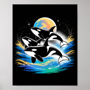Orka in de ruimte, planeten, sterren, muurliefhebb poster