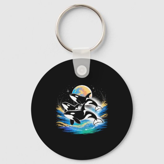 Orka in de ruimte, planeten, sterren, muurliefhebb sleutelhanger (Voorkant)