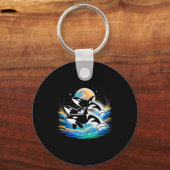 Orka in de ruimte, planeten, sterren, muurliefhebb sleutelhanger (Voorkant)
