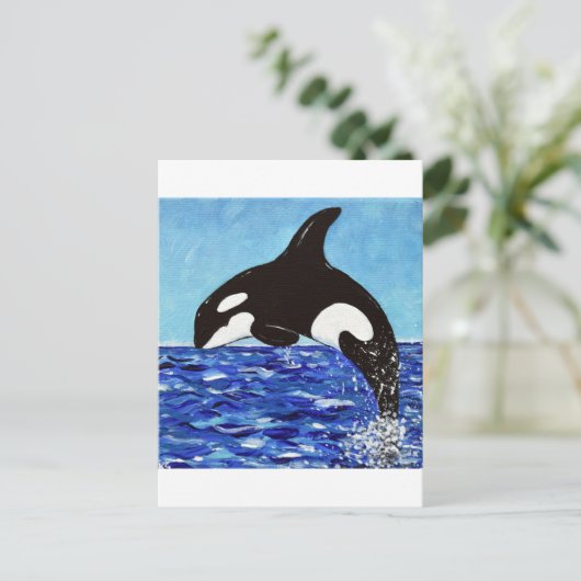 Orka in het blauwe schilderij briefkaart (Staand voorkant)