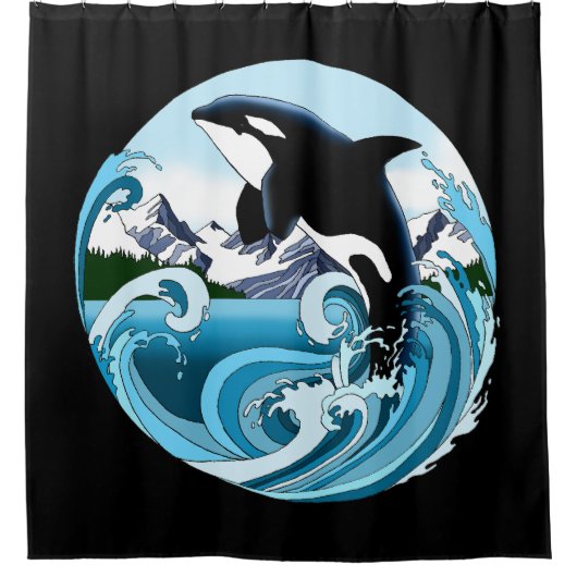 Orka Killer Whale Blue Ocean Douchegordijn (Voorkant)