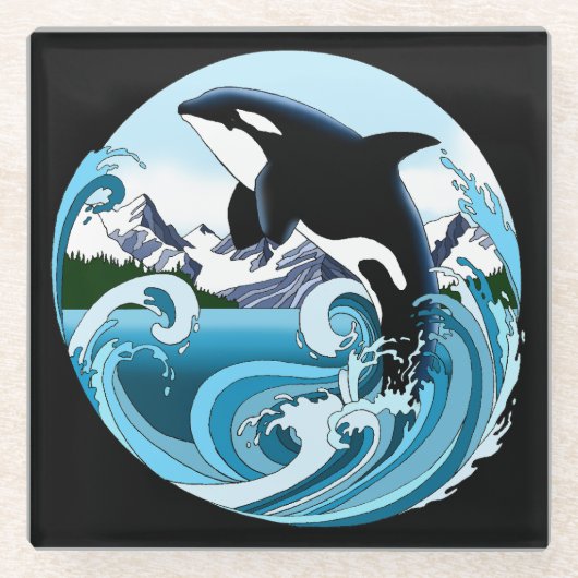 Orka Killer Whale Blue Ocean Glazen Onderzetter (Voorkant)