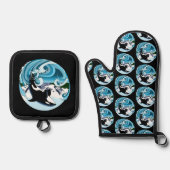 Orka Killer Whale Blue Ocean Ovenwant & Pannenlap Set (Voorkant)