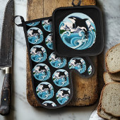 Orka Killer Whale Blue Ocean Ovenwant & Pannenlap Set