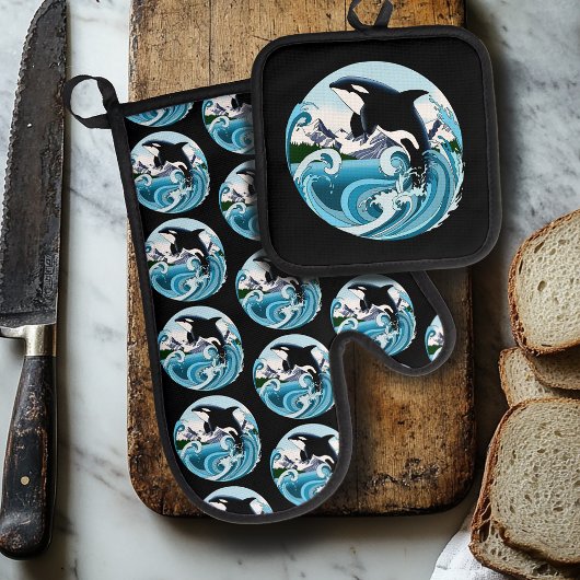 Orka Killer Whale Blue Ocean Ovenwant & Pannenlap Set