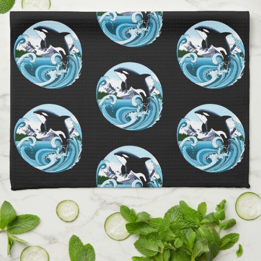 Orka Killer Whale Blue Ocean Theedoek (Gevouwen)