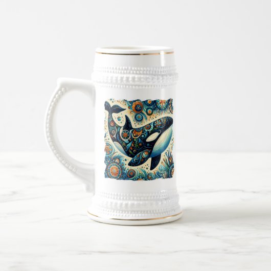 Orka Killer Whale Floral Whimsical Nautical Beach Bierpul (Links)