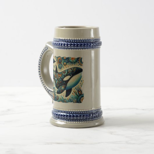 Orka Killer Whale Floral Whimsical Nautical Beach Bierpul (Voorkant links)