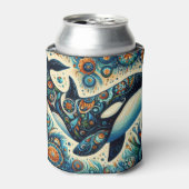 Orka Killer Whale Floral Whimsical Nautical Beach Blikjeskoeler (Blikje Voorkant)